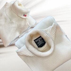 POLO Jeans Vintage Ralph Lauren 100% Cotton Turtleneck Sweater Flag Cream Color